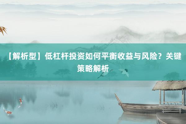 【解析型】低杠杆投资如何平衡收益与风险？关键策略解析