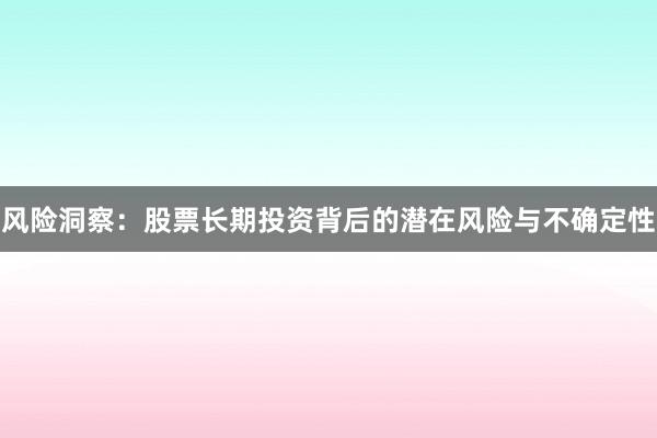 风险洞察：股票长期投资背后的潜在风险与不确定性