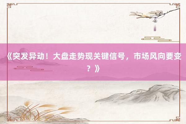 《突发异动！大盘走势现关键信号，市场风向要变？》