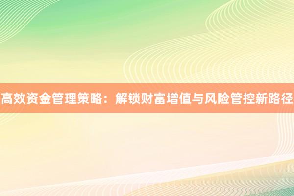 高效资金管理策略：解锁财富增值与风险管控新路径