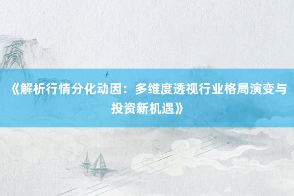 《解析行情分化动因：多维度透视行业格局演变与投资新机遇》