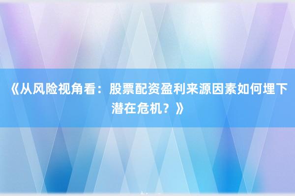 《从风险视角看：股票配资盈利来源因素如何埋下潜在危机？》