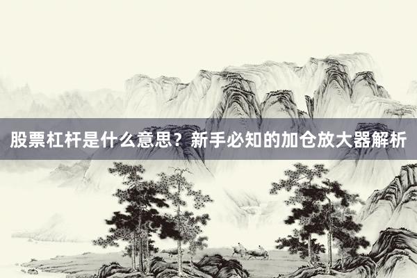 股票杠杆是什么意思？新手必知的加仓放大器解析