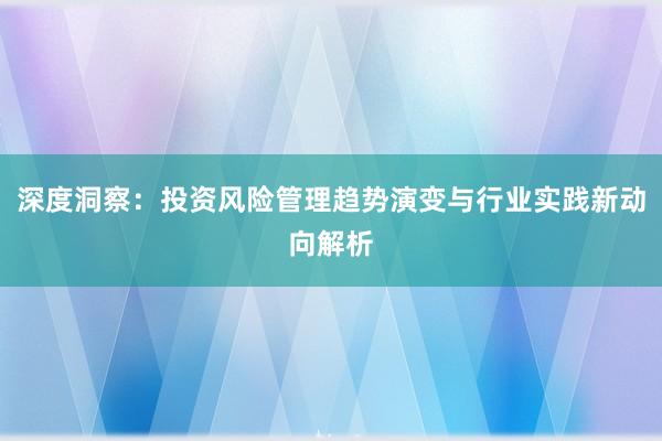 深度洞察：投资风险管理趋势演变与行业实践新动向解析
