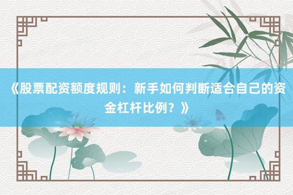《股票配资额度规则：新手如何判断适合自己的资金杠杆比例？》