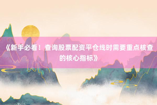 《新手必看！查询股票配资平仓线时需要重点核查的核心指标》